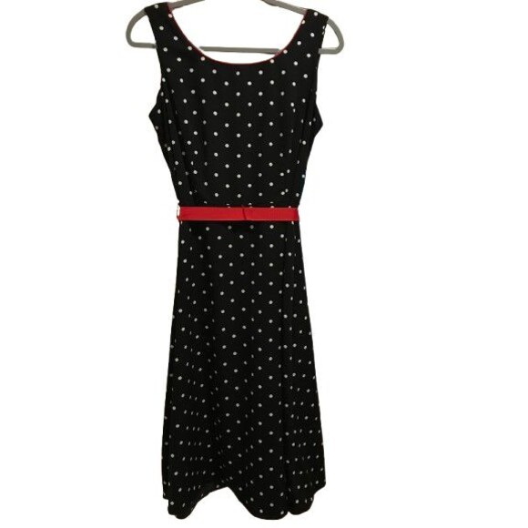 Women's size 10 Sundress Studio 1 Sleeveless Long Black & White w/ Red Sash - Picture 1 of 2